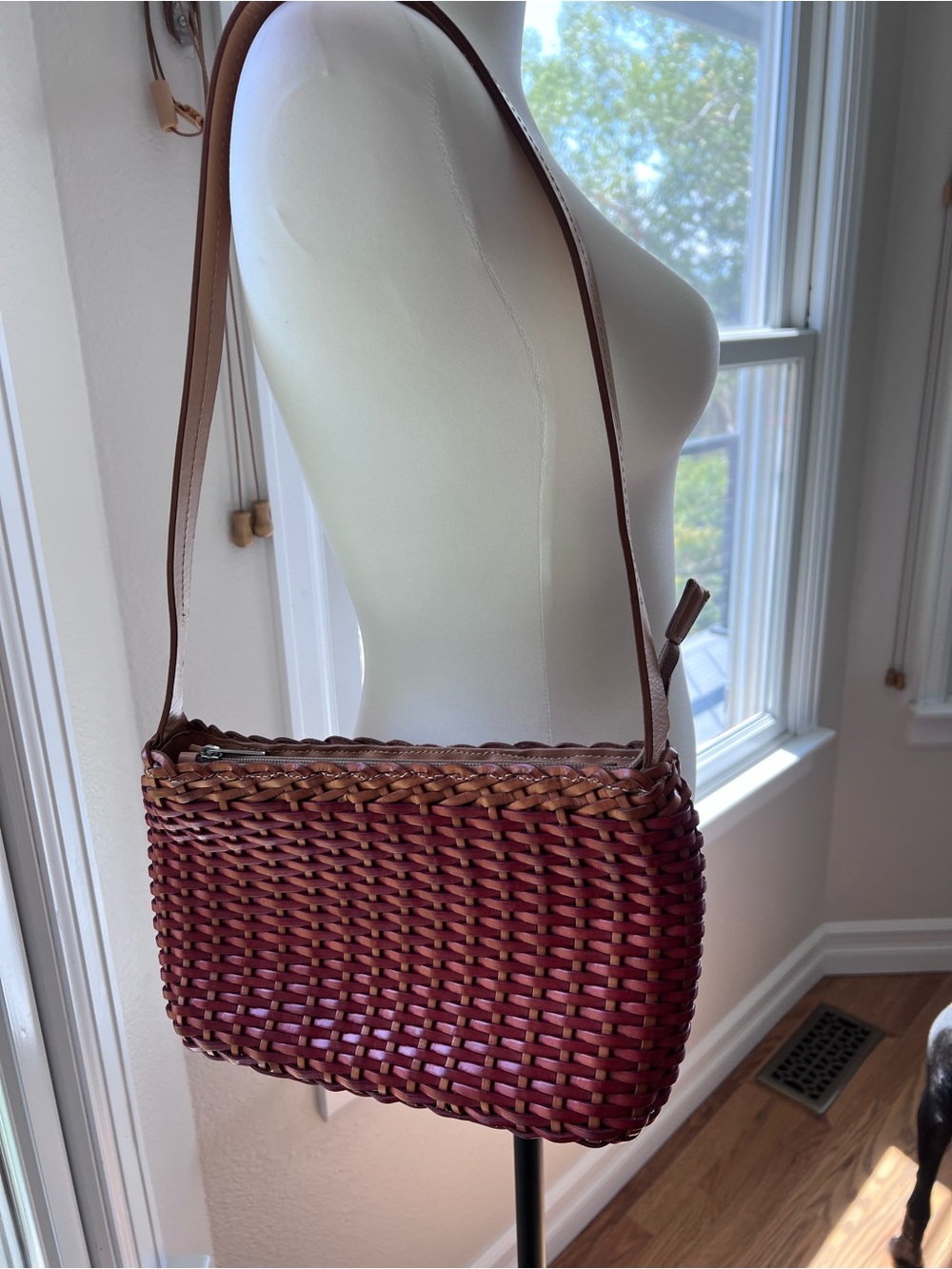 Woven Leather Shoulder Bag Cognac and Tan - Ellepi (Italy)